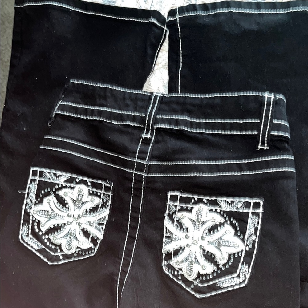 VIP Black and White Boot Cut Jeans with Embroidery